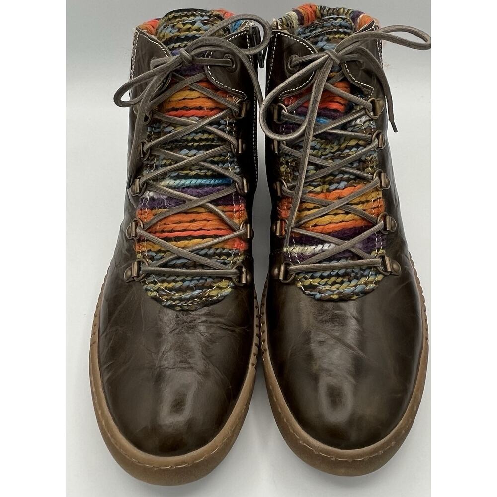 JOSEPH SEIBEL Olive Green Leather Zip Lace Ankle Boot Lined Size 42 (US 10.5-11)